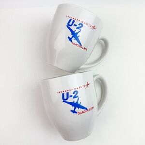 TWO Vintage U-2 Lady Dragon Jet Mugs Cups Lockheed Aircraft Air Force 4.25”